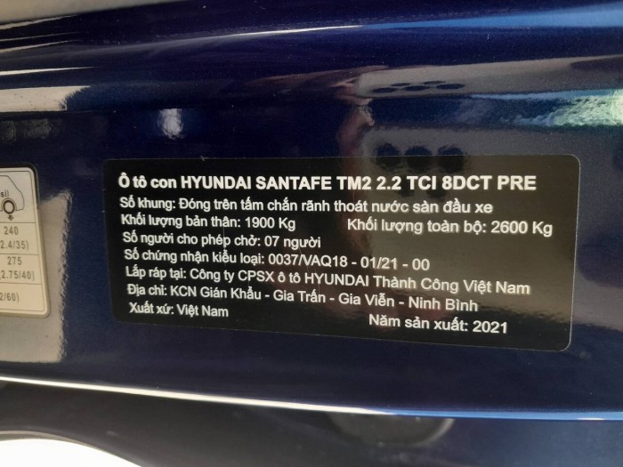 Huyndai santafe 2.2L 2021 xanh máy dầu